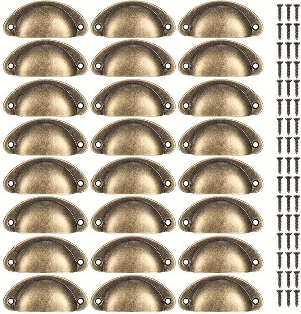 WTEMPO 24er Set antike Messing-Schubladenknöpfe in Gold, Vintage Bechergriffe für Schrank und Kommode mit Schrauben - Bild 1