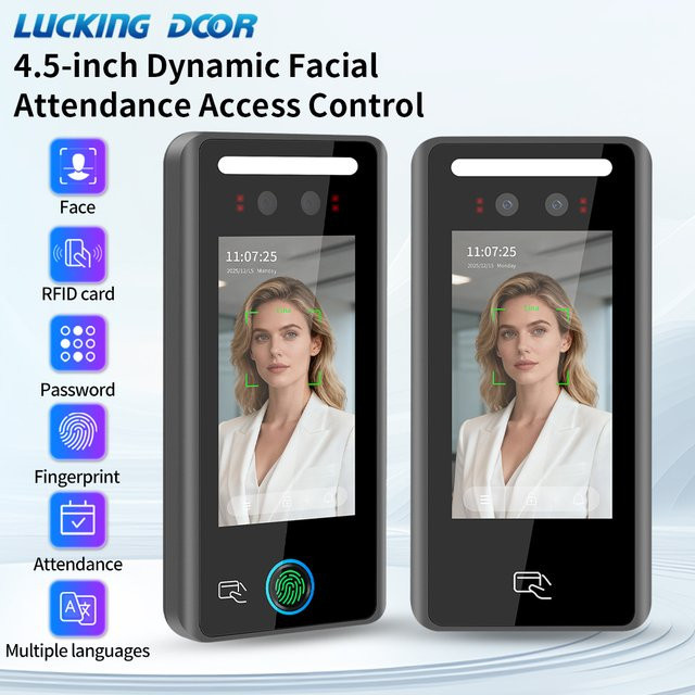 LUCKING DOOR KI-Biometrisches Wandmontage-Terminal zur Gesichts- und RFID-Erkennung mit 4,5-Zoll-Display für Zeiterfassung und Zugangskontrolle, Schwarz - Bild 1