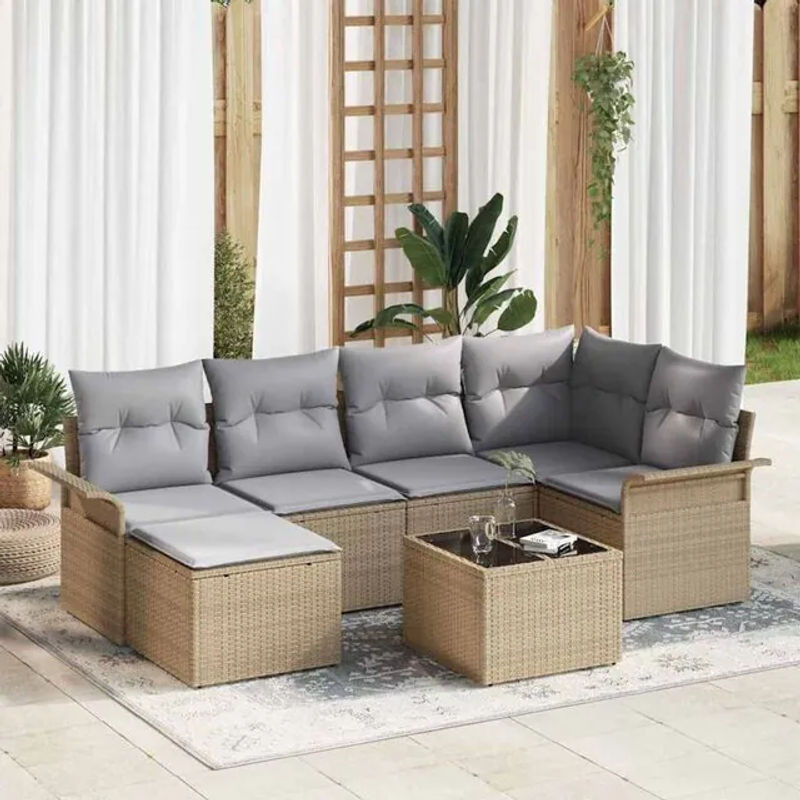 Vidaxl Garten-Sofa-Set aus Poly-Rattan mit 7-teiligem Zubehör und integriertem Stauraum in Beige - Bild 1