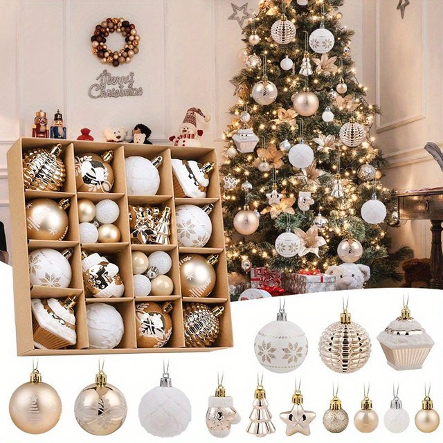 CYZIWEIN Weihnachtskugeln Gold, 42 Stück Christbaumschmuck Anhänger aus Kunststoff für Weihnachten und Silvester - Bild 1