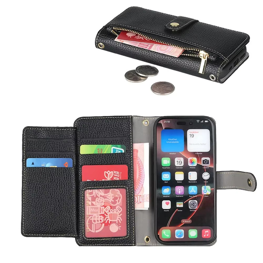 SZMUGUA Handyhülle mit Geldbörse und Umhängetasche für iPhone 17 Pro Max 16 15 14 13 12, Schwarz - Bild 4