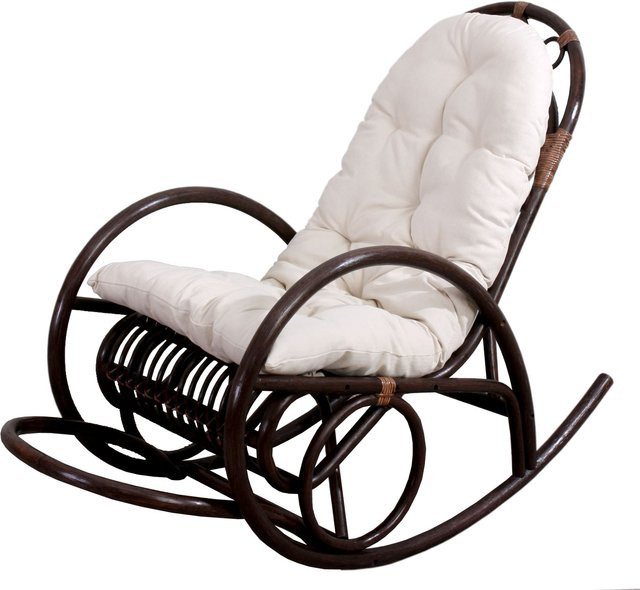 MCW Schaukelstuhl C40 Rattan in Braun mit weißer Stoffauflage - Bild 1