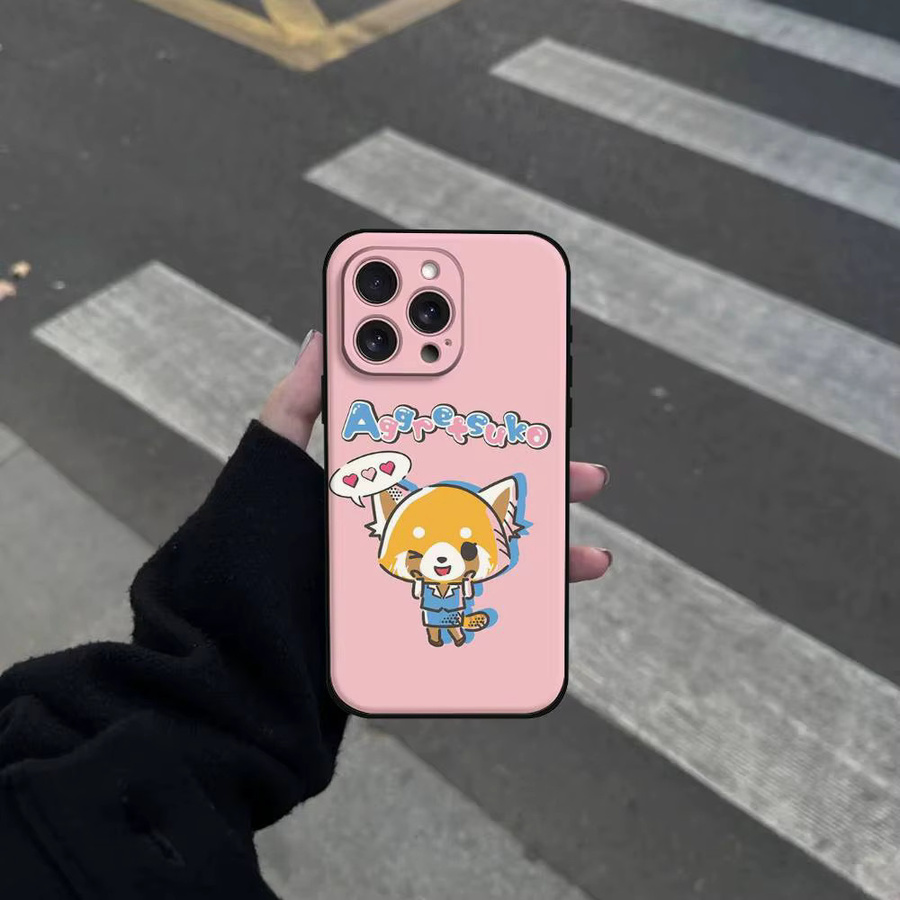 Niedliche Aggretsuko Handyhülle in Pink für Apple iPhone (alle Modelle), weiche TPU Schutzhülle im Cartoon-Design - Bild 2