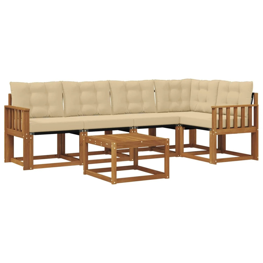 vidaXL Outdoor-Sofagarnitur 6-teilig aus Akazienholz und Textilene in Natur-Beige mit Kissen und Armlehnen - Bild 2
