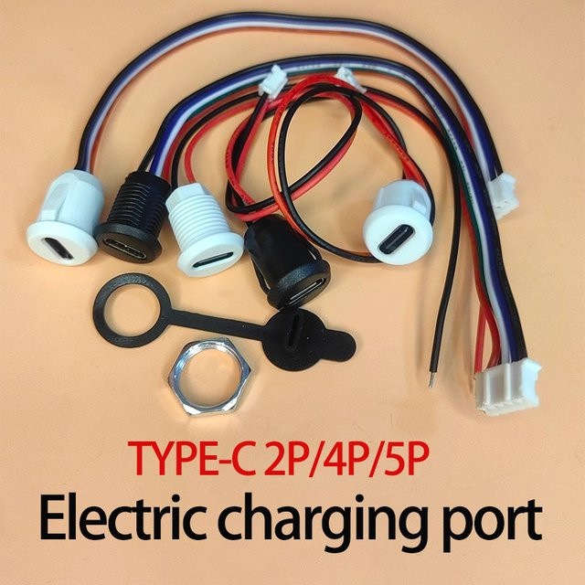 JCD USB-C Anschluss Typ-C Wasserdichte Schnellladebuchse mit PH 2.0 Mutterverriegelung für Panelmontage, Farbe: Weiß - Bild 1