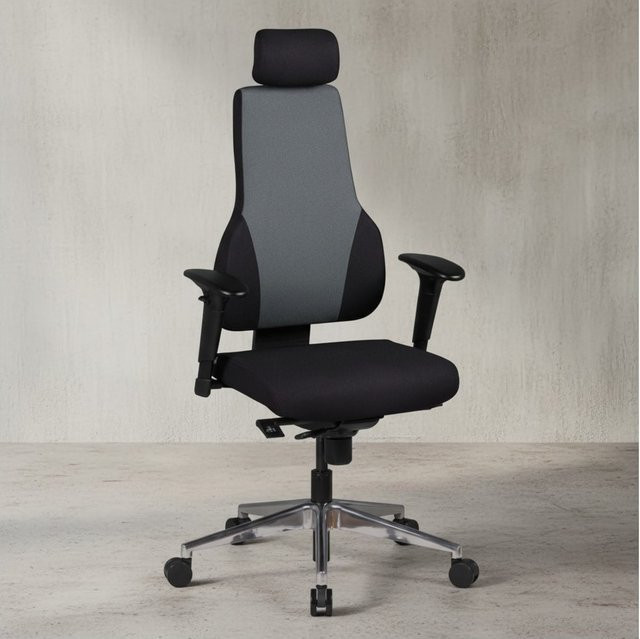 KADIMA DESIGN Chefsessel Fabio mit 3-Punkt-Synchronmechanik, ergonomischer Rückenlehne, höhenverstellbarer Kopfstütze, Stoffbezug und Aluminium-Fußkreuz, Belastbarkeit bis 120 kg - Bild 1
