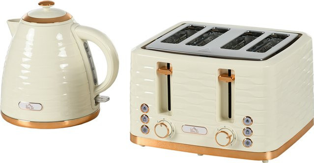 HOMCOM Frühstücks-Set mit Wasserkocher und Toaster in Beige, 2200 W, Wasserkocher 1,7 l und 4-Scheiben-Toaster mit 7 Bräunungsstufen - Bild 1