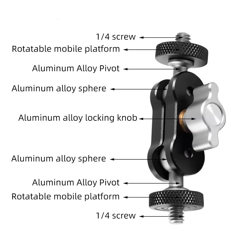 GOT-TOG Magic Arm Universalverstellbare Halterung aus Aluminiumlegierung mit 1/4-Zoll-Schnittstelle in Schwarz für Foto und Live-Streaming - Bild 5