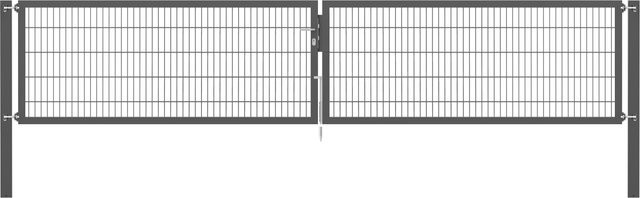 Doppeltor Flexo Plus in Anthrazit aus Stahl mit Pfosten für die Erdbodenmontage, Breite: 500 cm, Höhe: 100 cm, Pfosten: 100 x 100 cm - Bild 1