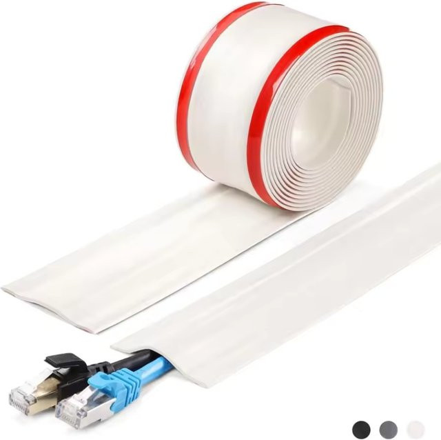 Selbstklebender PVC-Bodenkabelschutz in Weiß, flexibler Kabelkanal zur Drahtabdeckung für Zuhause und Büro, Länge: 2 m, Breite: 5,5 cm - Bild 1