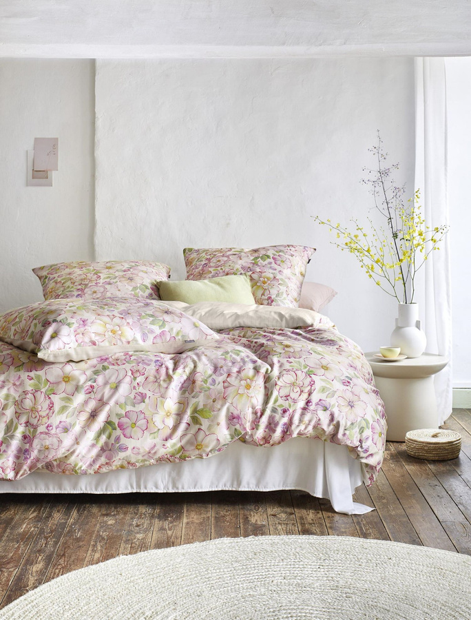 Irisette Magic Mako-Satin Bettwäsche Blütenmeer Wende rosa creme B/H: 155 x 220 cm - Bild 1
