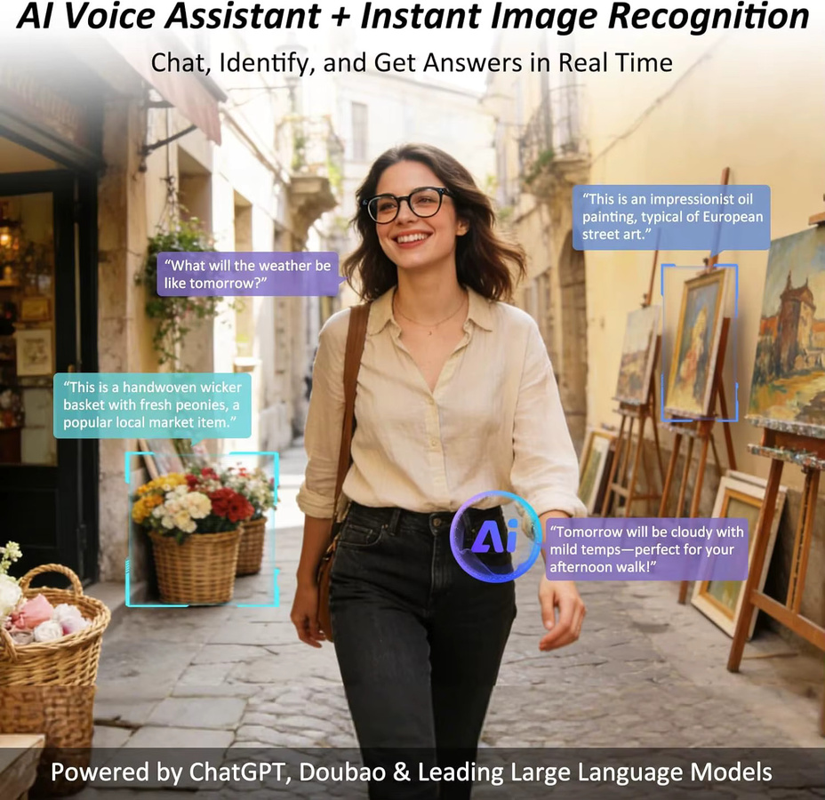 GUHUAVMI Smart Glasses mit Kamera, Bluetooth, KI-Chat und Sprachübersetzung in Schwarz - Bild 2