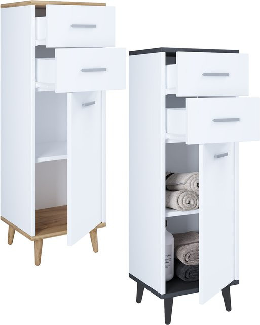 VCM Holz Kommode Lindas schmales Sideboard mit einer Drehtür und zwei Schubladen, H x B x T: 97 x 32 x 28 cm - Bild 1