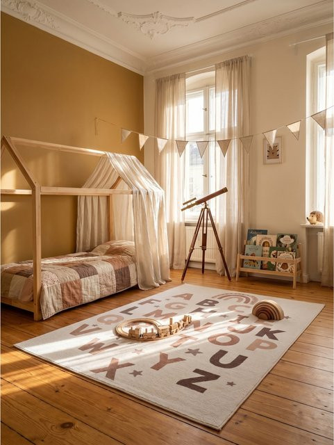 Waschbarer Kinderteppich Alphabet mit Regenbogen von Kadima Design in Creme, B/T: 80 x 150 cm - Bild 1