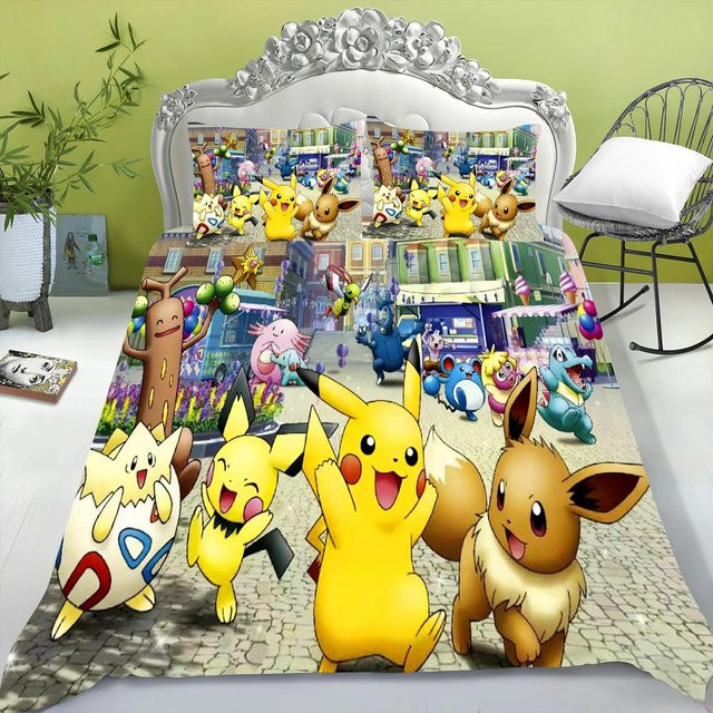 Bettwäscheset mit Pikachu Muster von Lodestar, bestehend aus Bettdecke und Kissenbezug, mehrfarbig, Material Mikrofaser, B/T/H: 90 x 200 x 30 cm - Bild 1