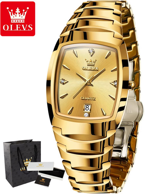 OLEVS Armbanduhr Tonneau, Quarz, Edelstahl, Gold, Schwarz, Herren - Bild 1