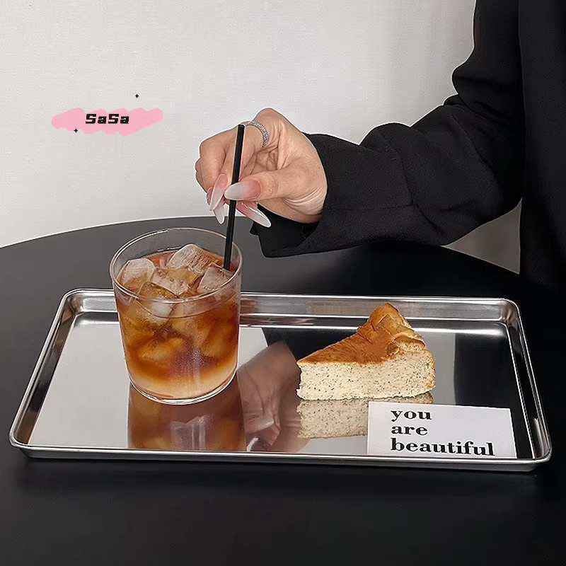 YOWEI S-Nordic Edelstahl Aufbewahrungsschale in Silber, rechteckiges Serviertablett für Kaffeehaus, Snacks und Kuchen - Bild 4