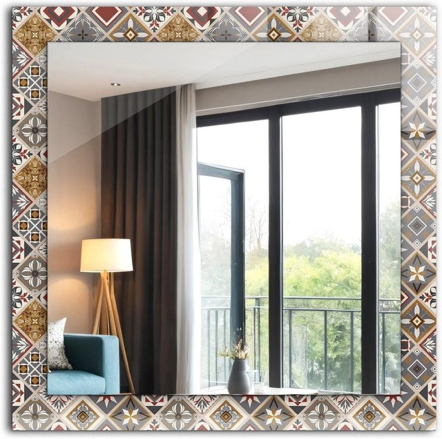 Tulup Dekorativer Spiegel mit buntem Fliesenmuster und geometrischer Ornamentik, Rechteckig, B/H: 60 x 60 cm, Multicolour - Bild 1
