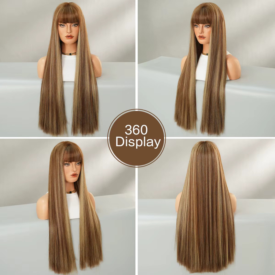 7JHH WIGS Kunsthaarperücke für Damen, lange glatte Perücke, goldbraun - Bild 4