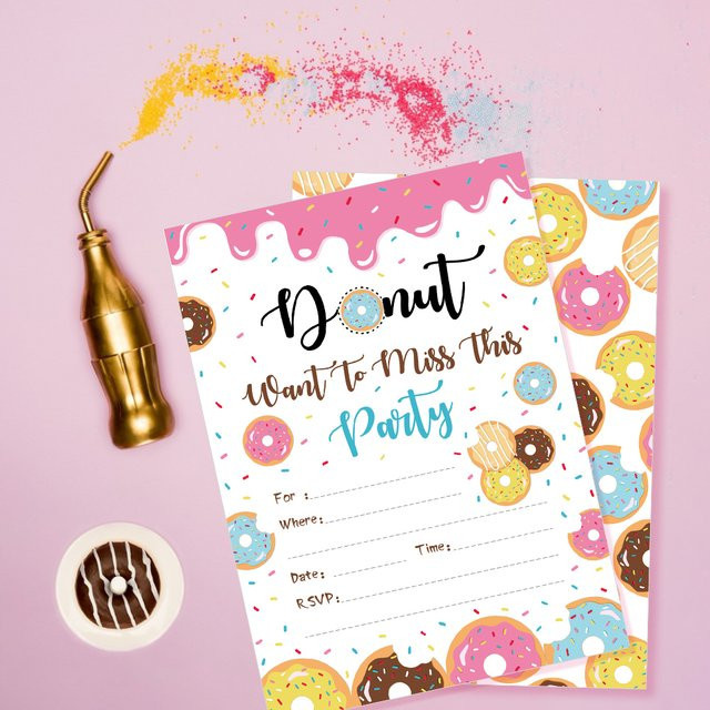 10 Stück Donut Einladungskarten für Geburtstag, Hochzeit oder Baby Shower, Mehrfarbig - Bild 1