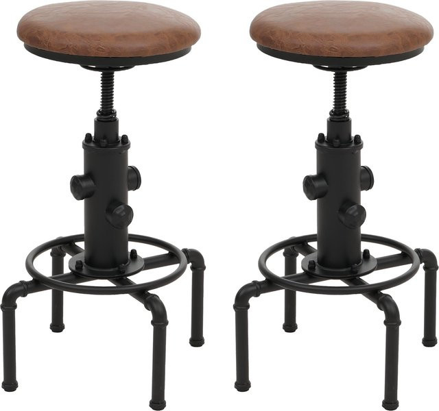 2er-Set Barhocker MCW-N23 Industrial im Design mit Metall und Kunstleder, höhenverstellbar und drehbar, Farbe: Braun - Bild 1