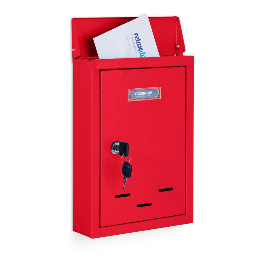 Abschließbarer Briefkasten aus Eisen von Relaxdays in Rot mit Namensschild, B/H/T: 30,5 x 21 x 7 cm - Bild 2