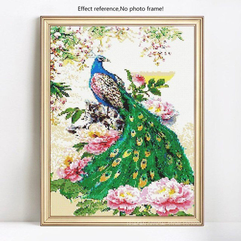 FIYO Diamond Painting Set mit Pfauen-Motiv in runder Form, Mehrfarbige DIY-Strass-Stickerei aus Kunstharz und Kunststoff, 20 x 30 cm - Bild 1