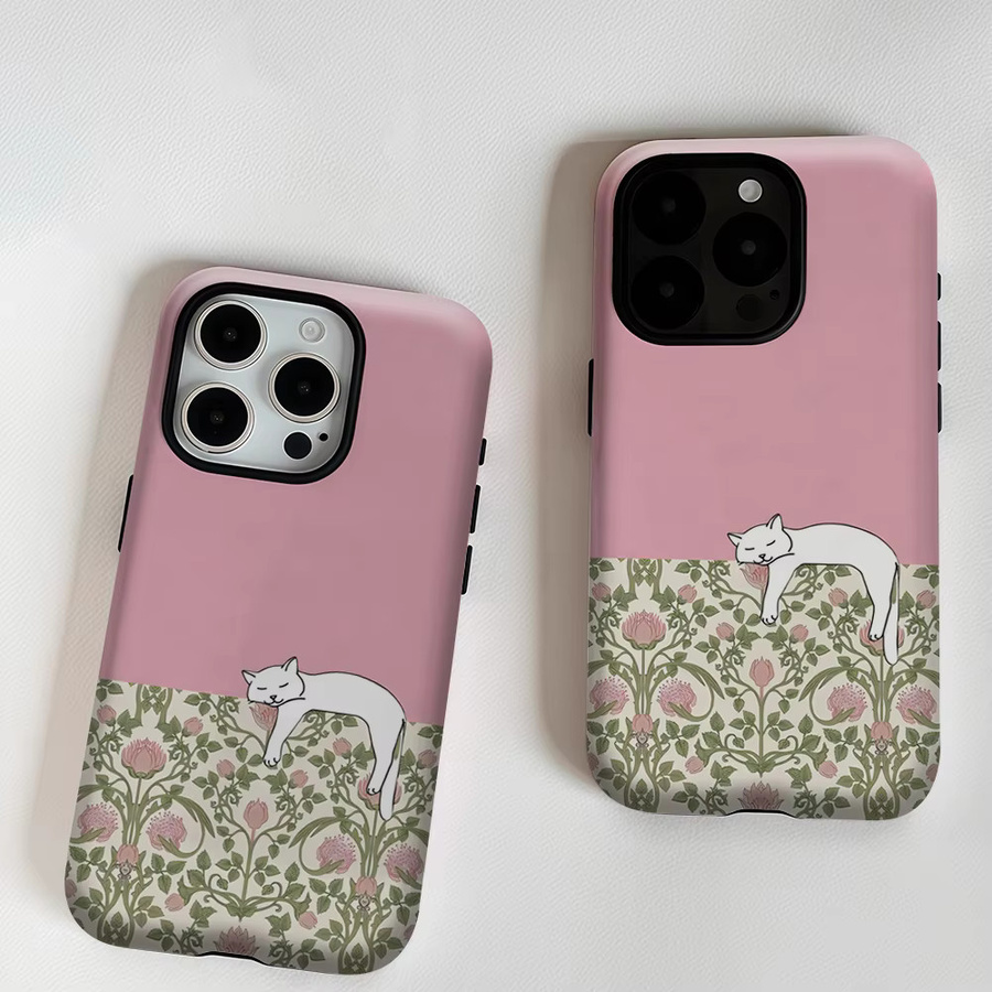 Potdemiel Handyhülle mit rosa schlafender Katze für iPhone 17 16 15 14 13 Pro Max Plus, magnetisches Double-Layer Tough Case - Bild 3