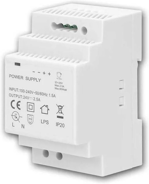 world-trading-net Transformator für DIN-Schiene 24V DC 25A 60W in Weiß - Bild 1