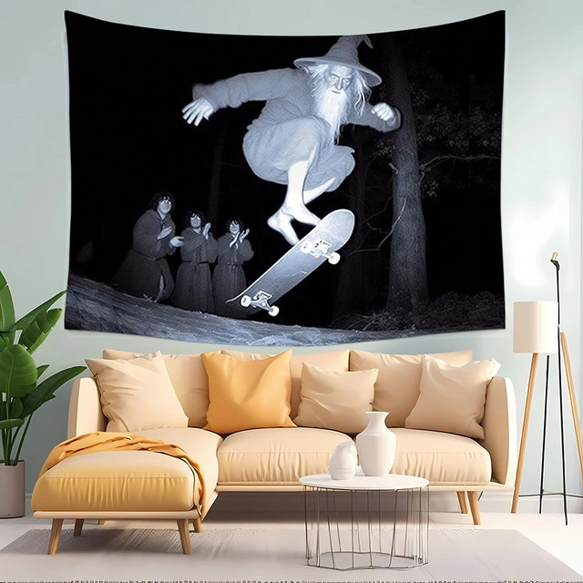 VIKAMA Trippy Wizard Skateboarding Wandteppich, bunter Wandbehang für dein Schlafzimmer oder Spielzimmer, B/H: 60 x 40 cm - Bild 1