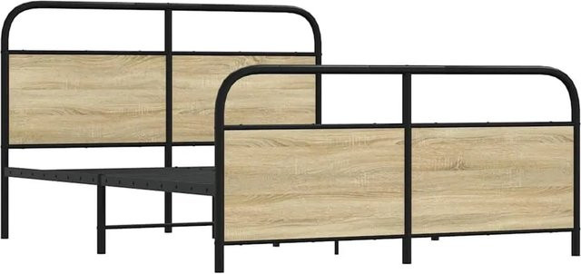 vidaXL Metallbett in Sonoma-Eiche ohne Matratze, Farbe Braun, B/T/H: 160 x 200 x 166 cm - Bild 1