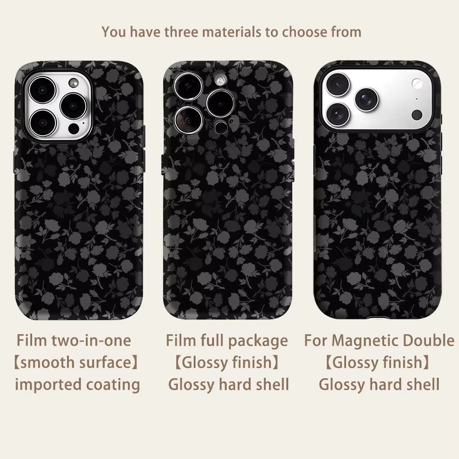 Potdemiel Handyhülle mit schwarzem Blumen-Schatten-Design für iPhone 17 16 15 14 13 Pro Max Plus, robuste zweilagige Magnet-Hülle, Schwarz - Bild 2