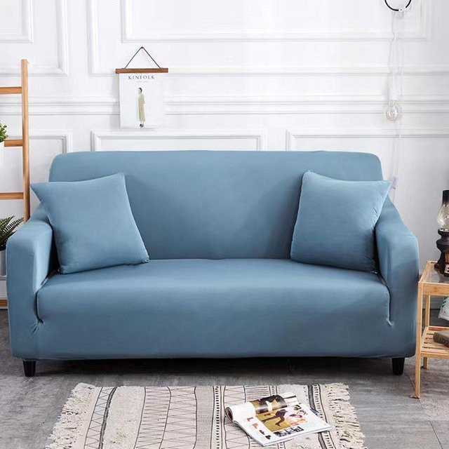 Elastischer Sofabezug mit geometrischem Karomuster in Blau für 1- bis 4-Sitzer - Bild 1