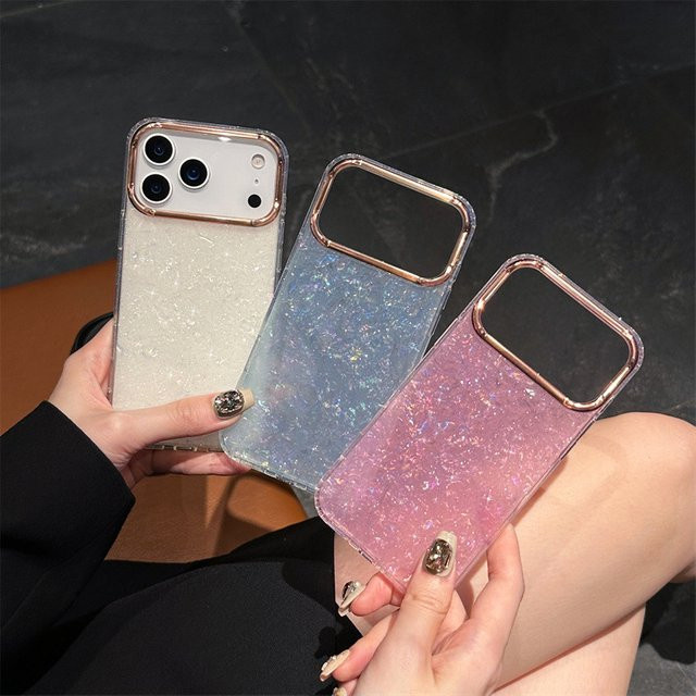 MUQGEW Schutzhülle mit Glitzer-Shell-Muster für iPhone 11 bis iPhone 17 Pro Max Plus, stoßfest, Farbe: Blau - Bild 1