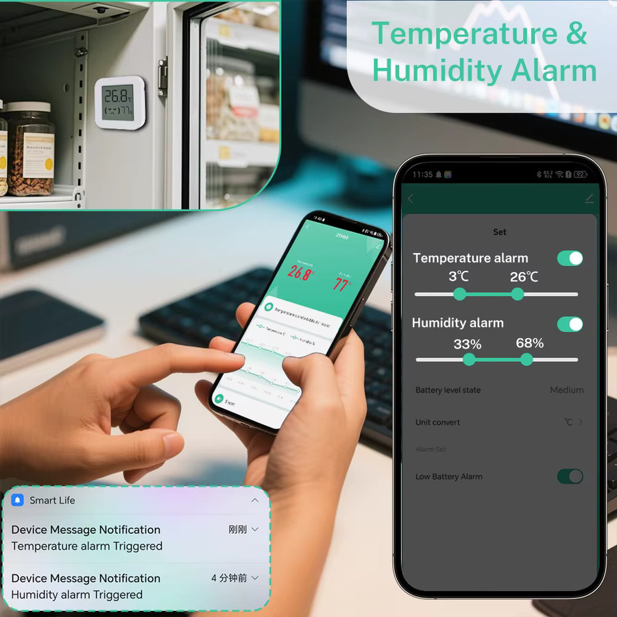 Tuya Mini Zigbee Thermometer Hygrometer Temperatur und Feuchtigkeit Sensor in Weiß für Smart Home Integration mit Alexa und Yandex - Bild 2