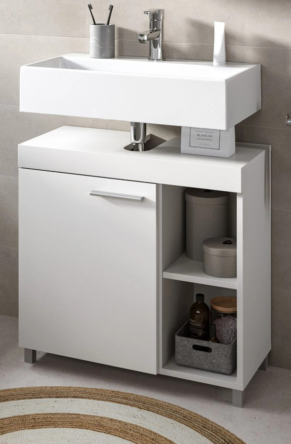 Waschbeckenunterschrank Adam in Weiß mit silbernen Details, B/T/H: 65 x 31 x 63 cm - Bild 1
