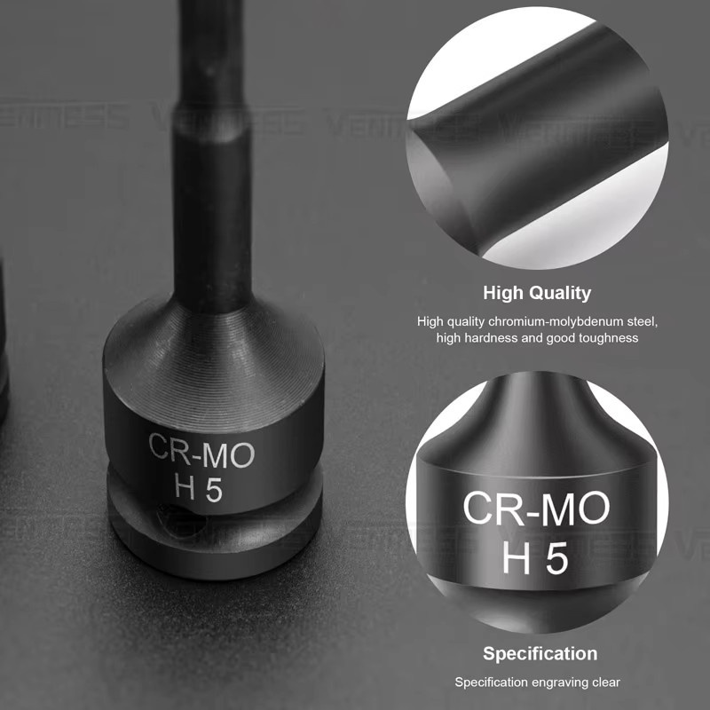 Venmess Master Impact Hex Bit Set Sechskantschrauber aus Cr-Mo-Stahl in Schwarz - Bild 3