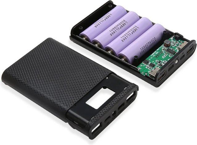VIKEFON DIY Power Bank Gehäuse für 4x 18650 Li-Ion Akkus mit Dual USB und Typ C Anschluss in Schwarz - Bild 1