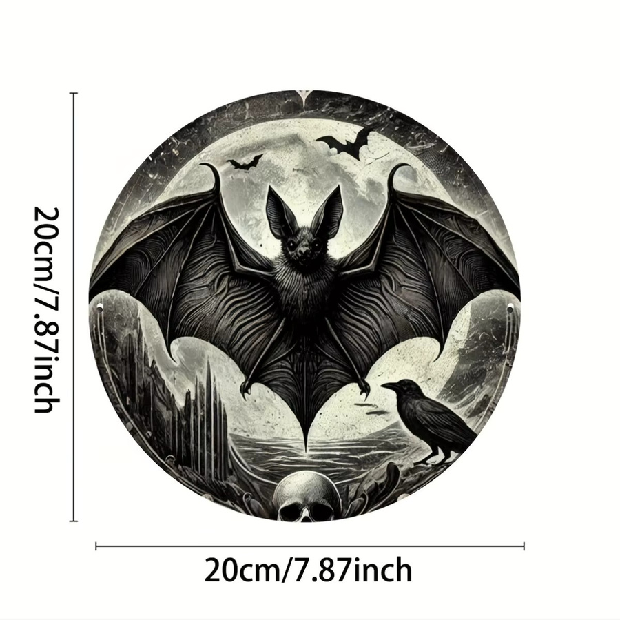 Vintage Fledermaus Aluminiumschild Potdemiel in Schwarz als wetterbeständige Wanddekoration für Halloween, Garage oder Restaurant, Durchmesser: 20 cm - Bild 2