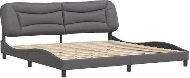 vidaXL Bettgestell aus Kunstleder in Grau mit Kiefernholz, modern, B/T/H: 200 x 200 x 74,5 cm - Bild 1