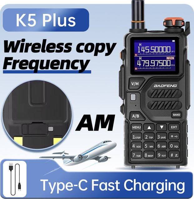 Baofeng K5PLUS Handfunkgerät in Schwarz mit 10W Multiband UHF VHF AM Luftfahrtband, 999 Kanäle und 2500mAh Akku - Bild 1