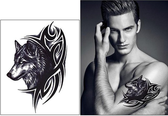 shengbochuanmei Temporäre Tattoo Aufkleber Wolf Kopf Muster, Unisex - Bild 1