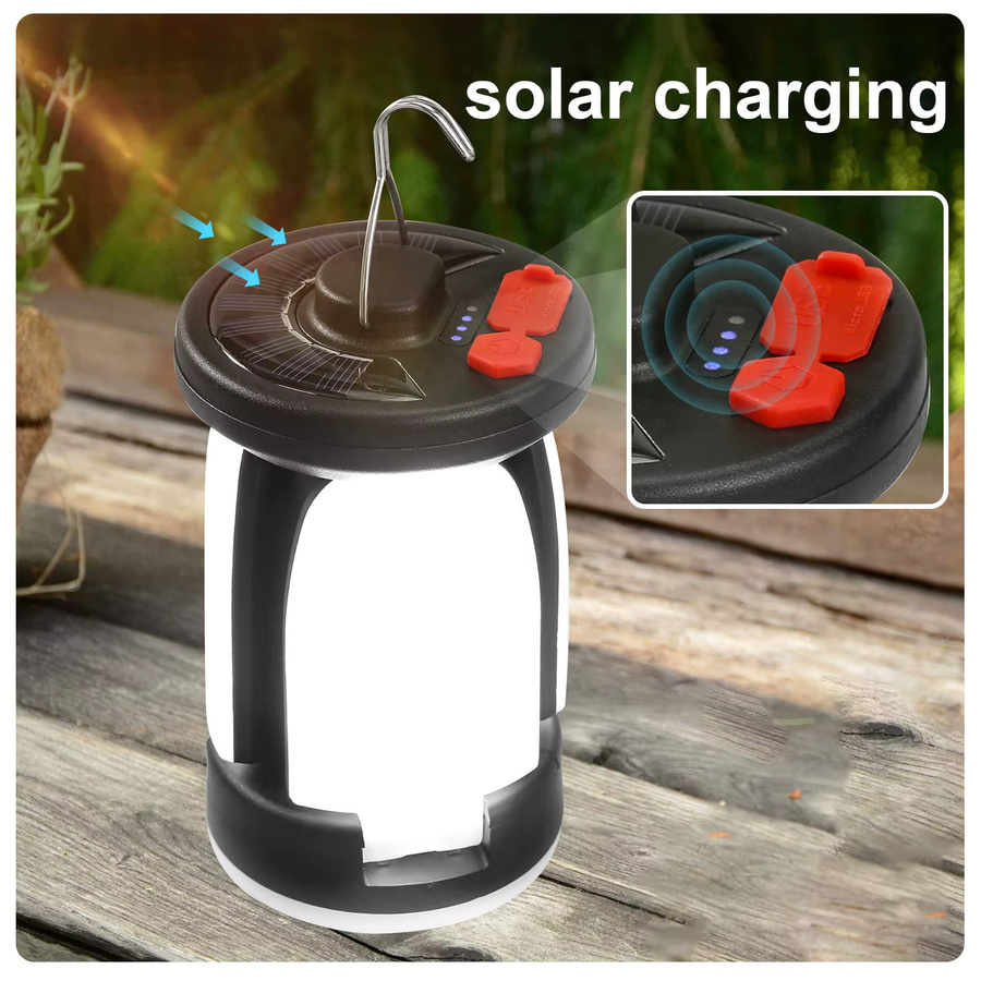 XIWANGFIRE Solar-LED-Laterne in Schwarz mit Powerbank-Funktion und omnidirektionaler Beleuchtung für Camping und Notfälle - Bild 3