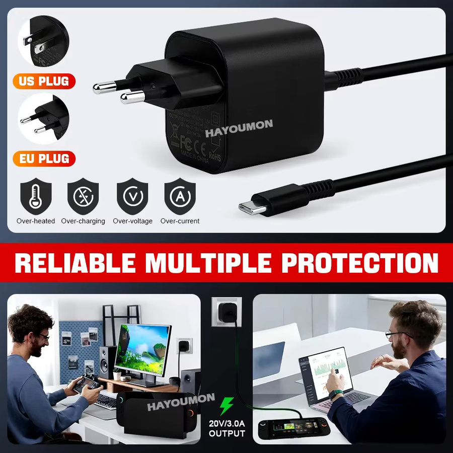 Pogopirate 60 W AC Adapter mit USB-C Typ C Schnellladegerät für Nintendo Switch, Schwarz - Bild 3