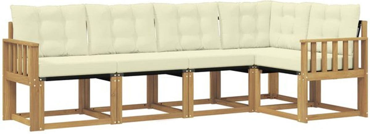 Modernes Outdoor-Sofagarnitur Set aus Akazie mit 5 Teilen in Weiß und Beige von vidaXL - Bild 1