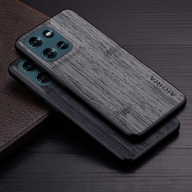 Lederhülle mit Bambus-Holzmuster für Motorola Moto G Play 2026, Moto G Power 2024 und Stylus 5G 2024 in Braun und Grau - Bild 1