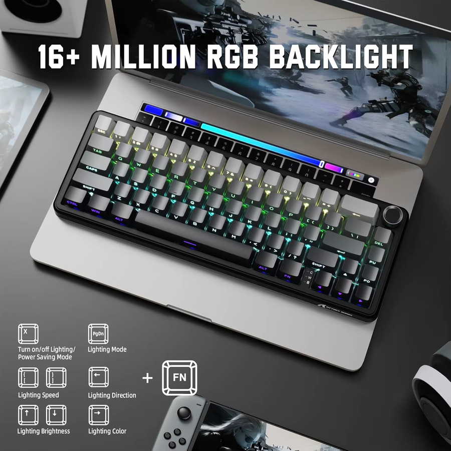 ATTACK SHARK X66 Kabellose mechanische Gaming-Tastatur mit RGB, 66 Tasten, Hot-Swap und linearen Schaltern, Weiß - Bild 4