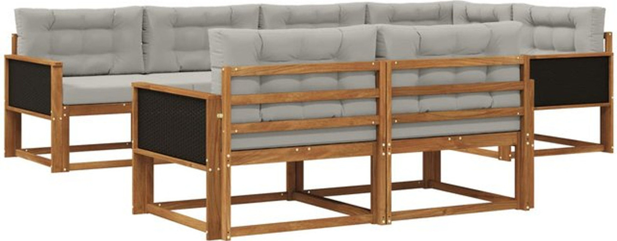 vidaXL Outdoor-Sofagarnitur aus Akazie mit 7-teiligem Set und Kissen in Natur und Grau - Bild 1