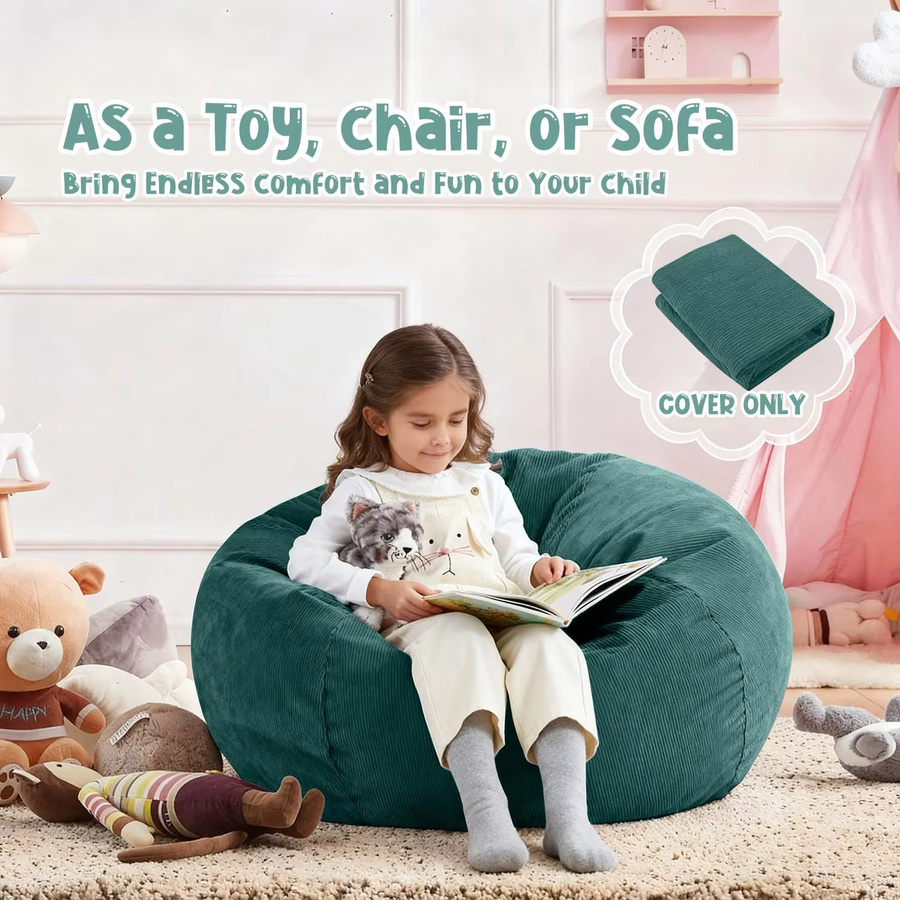 OTAUTAU Cord Sitzsackbezug für Kinder und Erwachsene, Pouf aus Cord in Grün, Durchmesser: 70 cm - Bild 2