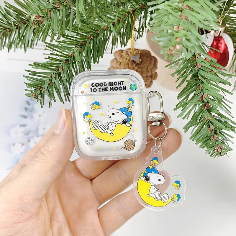 Transparente Snoopy Kopfhörerhülle für Apple AirPods 1 2 3 4 Pro 2 mit Anhänger - Bild 1